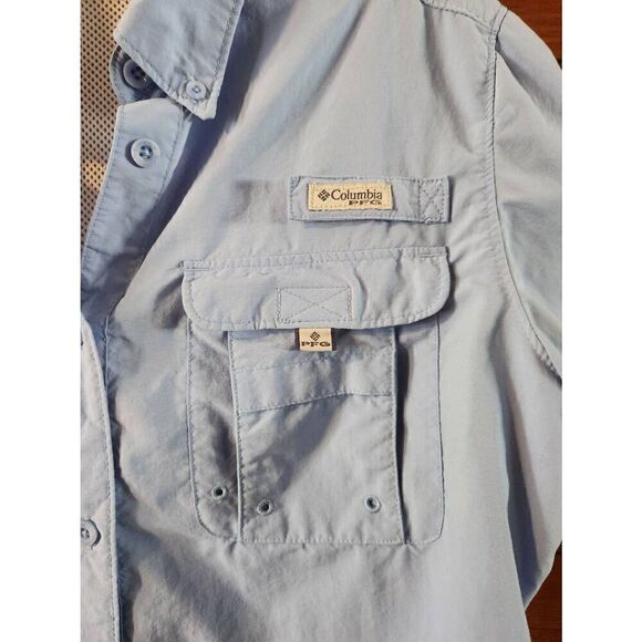 Columbia PFG medium double pocket button-down light blue shirt mens/women's - Picture 5 of 11